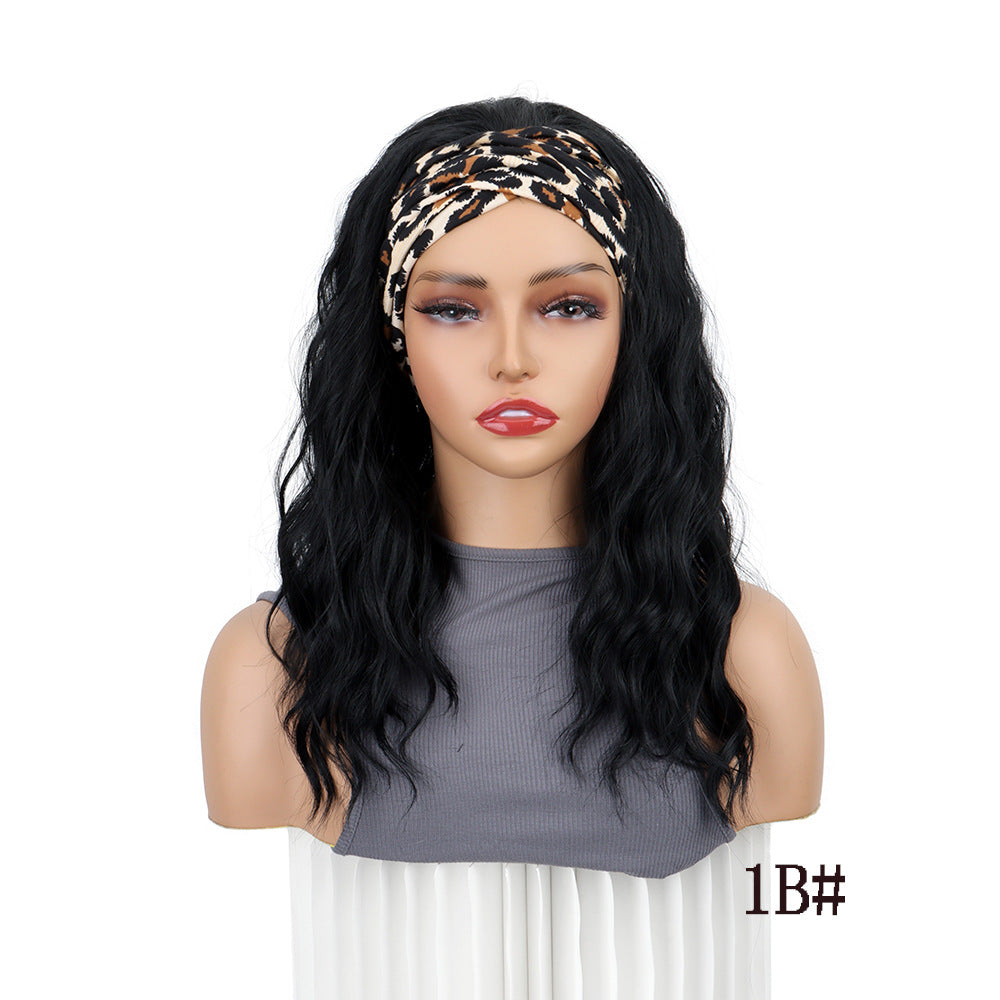 Women's Mid-length Curly Hair Water Ripple Ice Silk Band Fiber Chemical Wig Long Curls