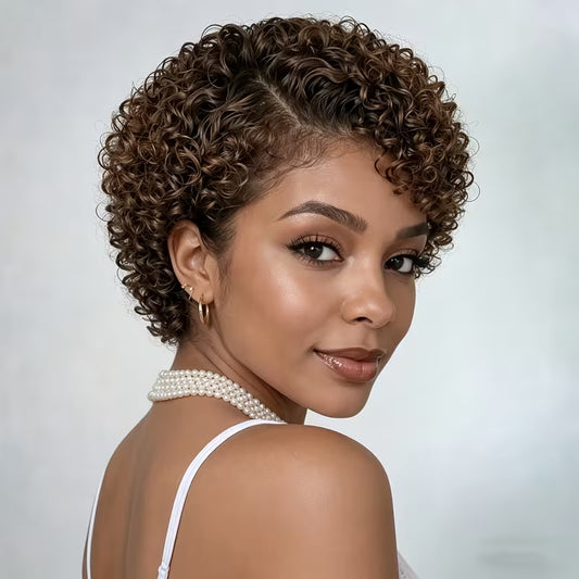 Women's & Men's African Small Head Cover Wig Short Curly Hair
