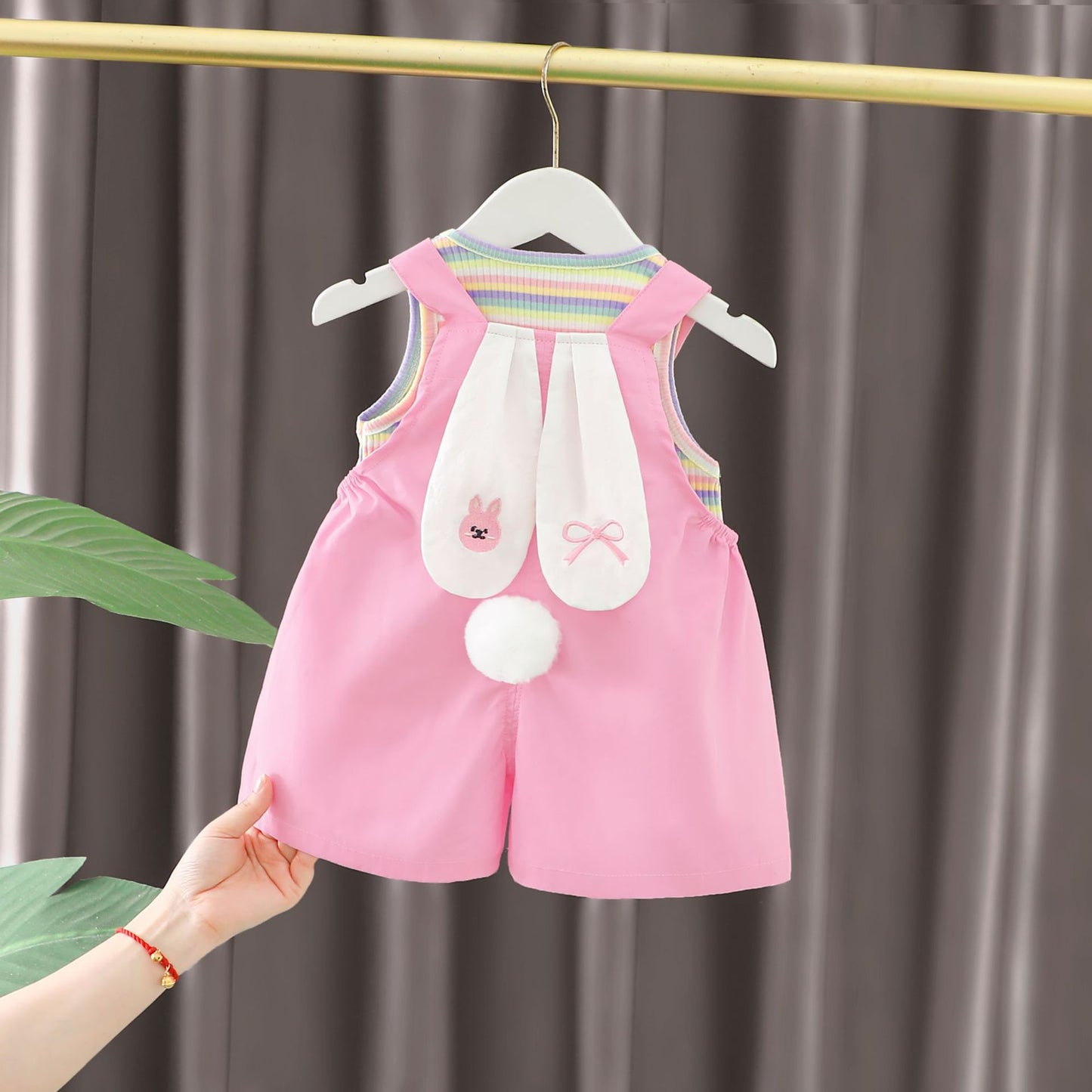 Children's Clothing Summer Clothes Color Stripes Cartoon Suspender Children's Suit