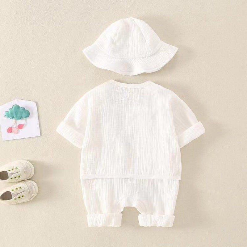 Women's & Men's Born Infant Gauze Bear Sleeveless Jumpsuit Cardigan Jumpsuit, Climbing Suit