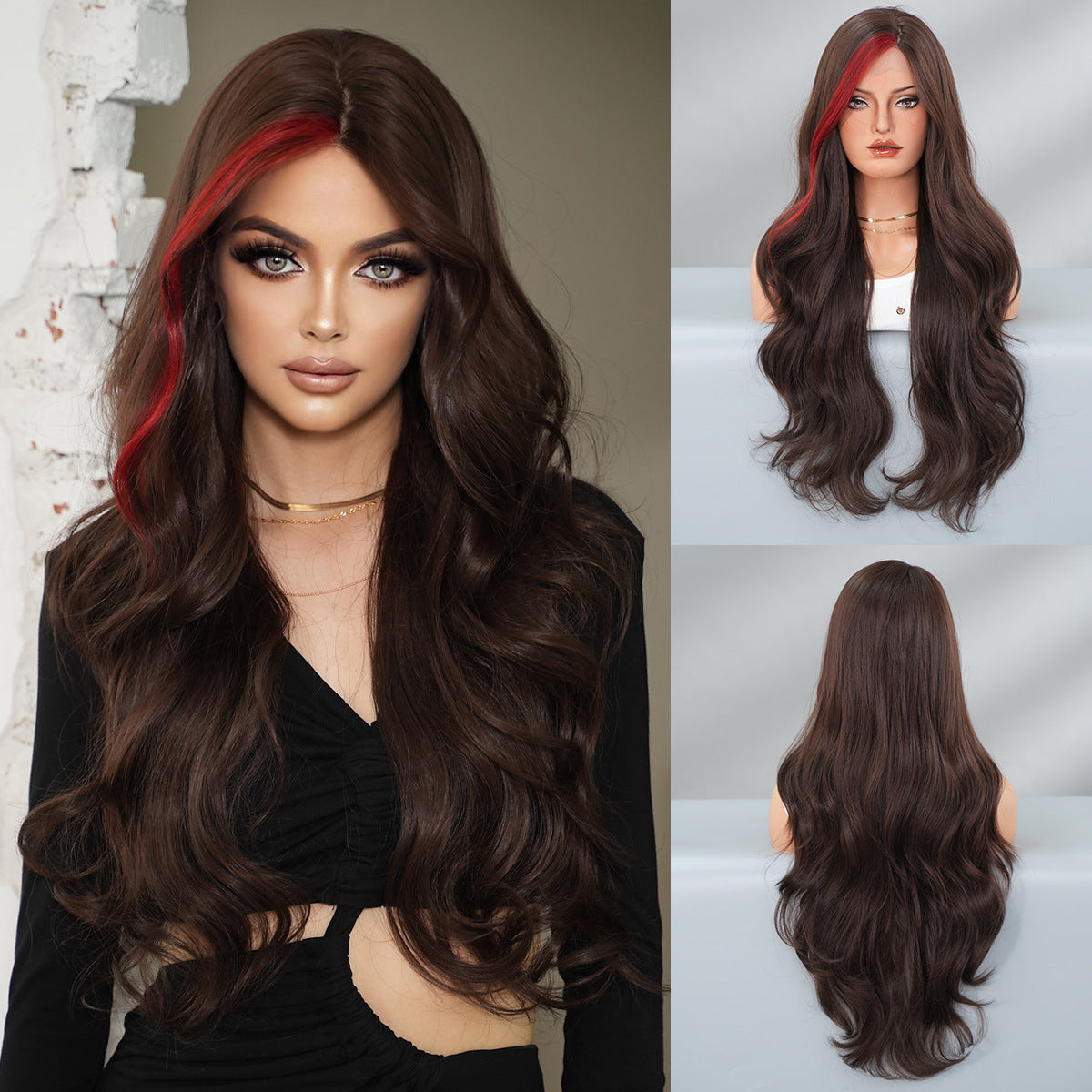 Quality Small Lace Female Full Head Forehead Hand Crocheting Natural Wig Long Curls
