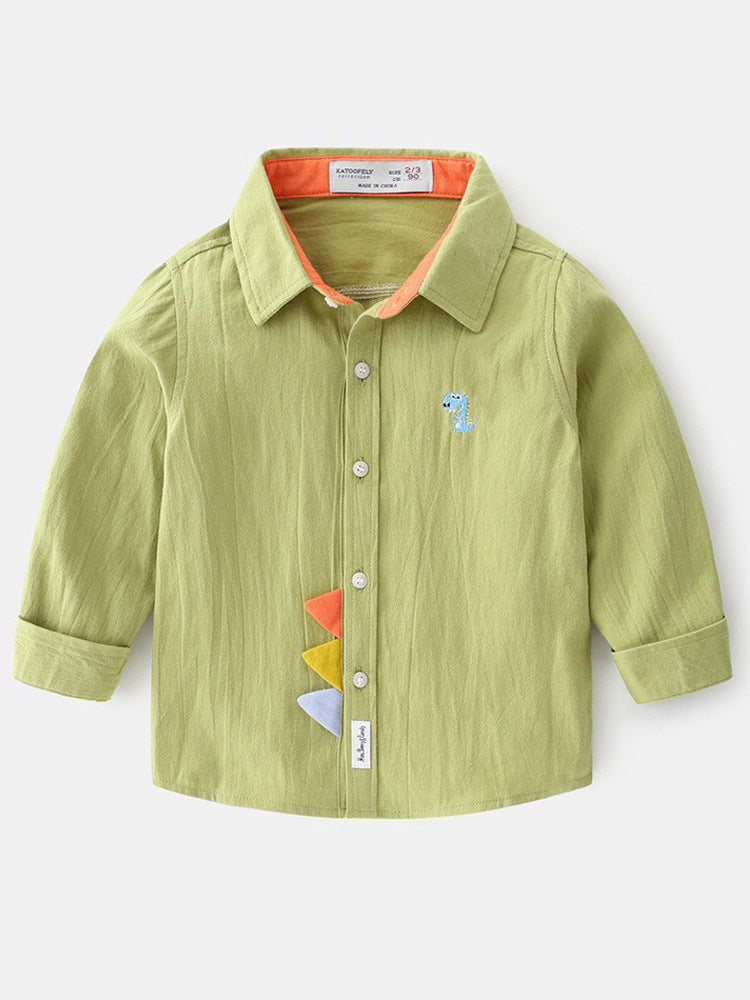 Children's Sleeve Autumn Wear Pure Cotton Boy Pu Handsome Children's Shirt