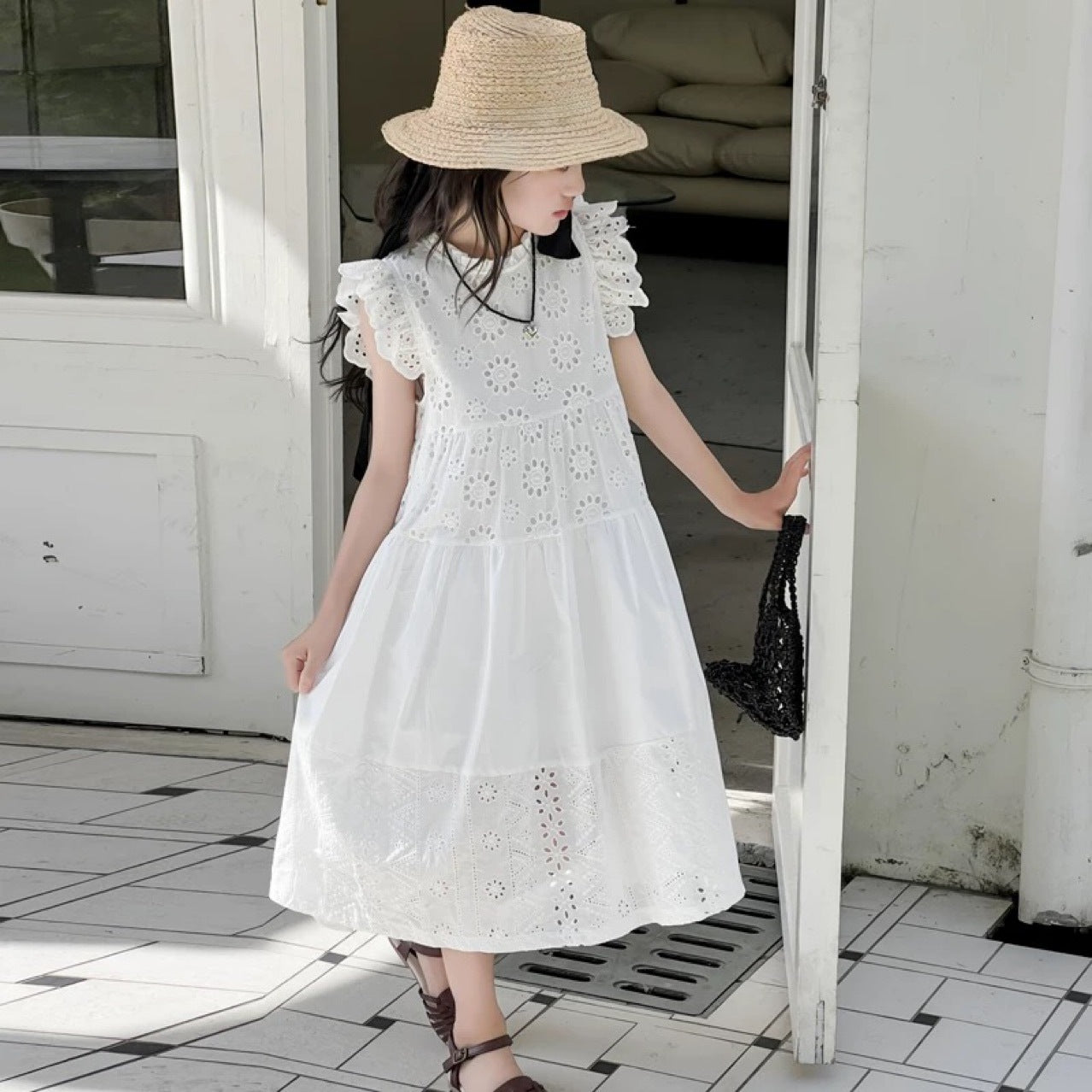 Summer Fashion Lace Sweet White Sleeveless Children's Dress