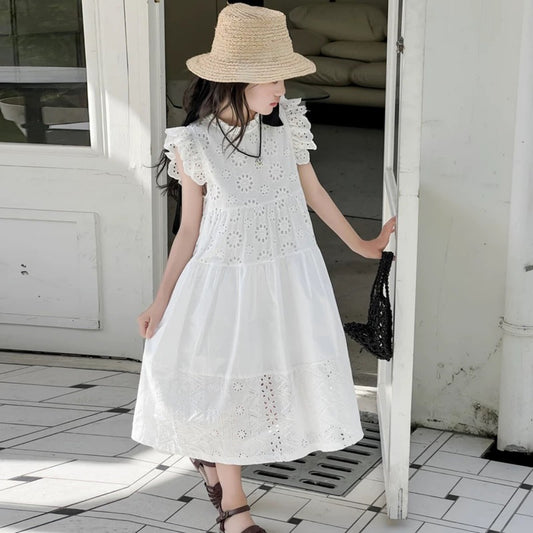 Summer Fashion Lace Sweet White Sleeveless Children's Dress