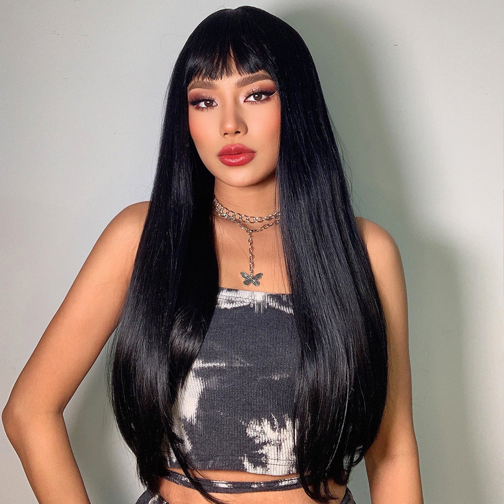 Bangs Gradient Gray Hair Chemical Fiber Head Long Straight Wig