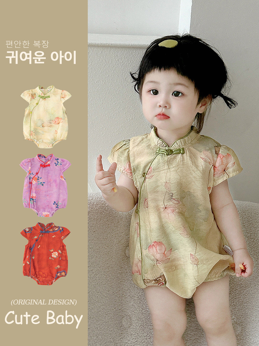 Cheongsam Jumpsuit Chinese Style Knot Button Bag Fart Clothes Triangle Jumpsuit, Climbing Suit