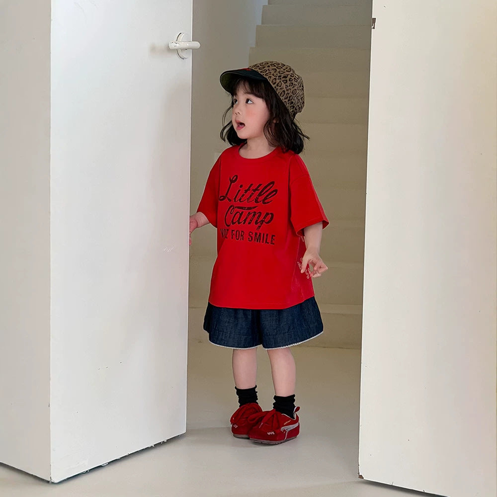 Style Alphabet Short-sleeved Summer Korean Boys Short Sleeve Round Neck Children's T-shirt