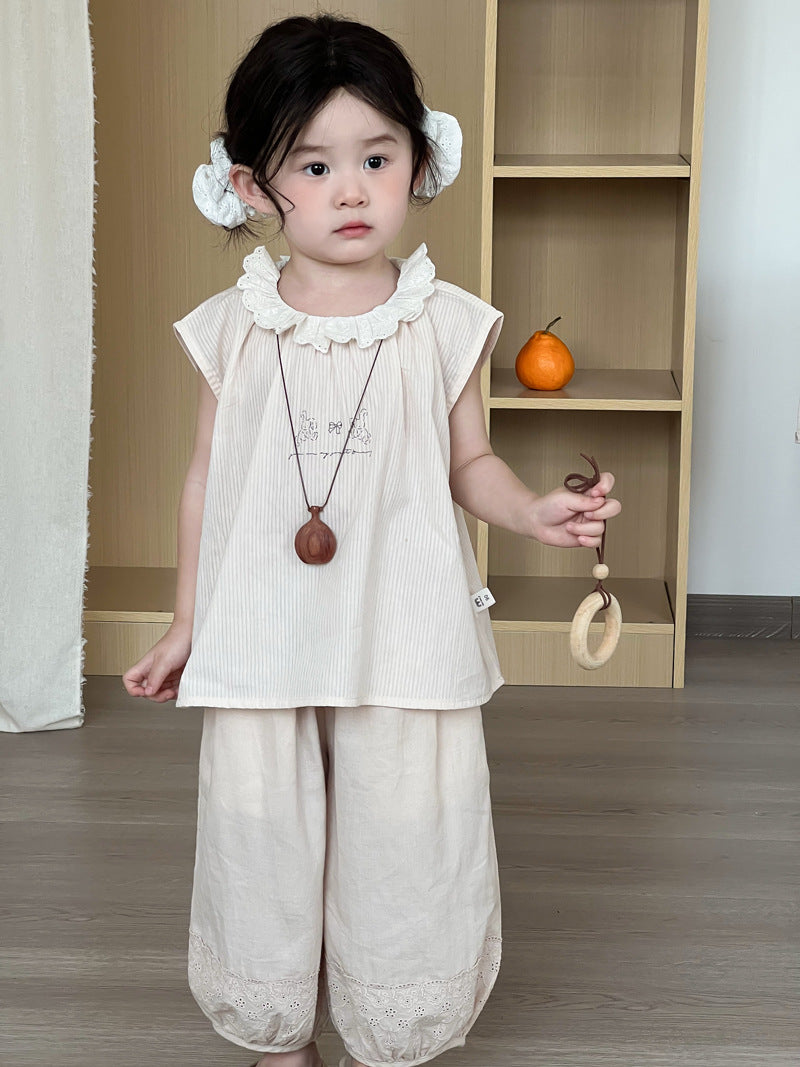 Children's Wheat Summer Korean Style Comfortable Ramie Lace Anti Mosquito Loose Children's Pants