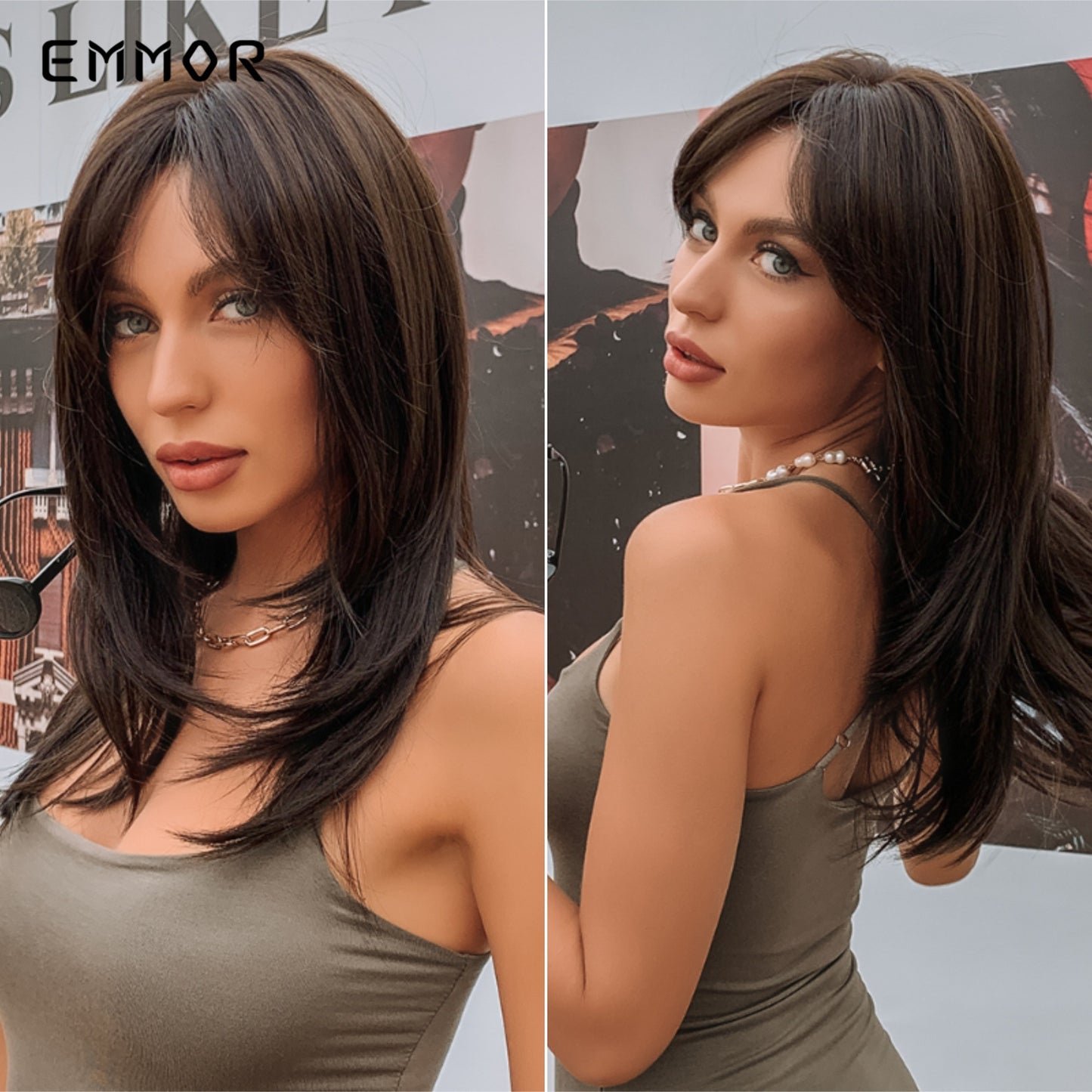 Women's Gradient Golden Bangs Hair Tail Micro Volume Fiber Wig Long Curls