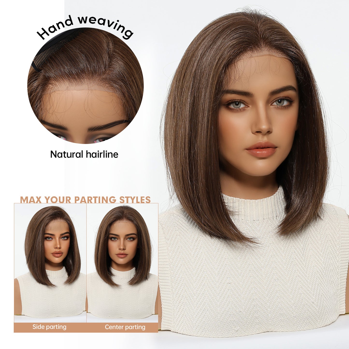 Beautiful Lace Female Dark Brown Summer Wig Short Straight Hair