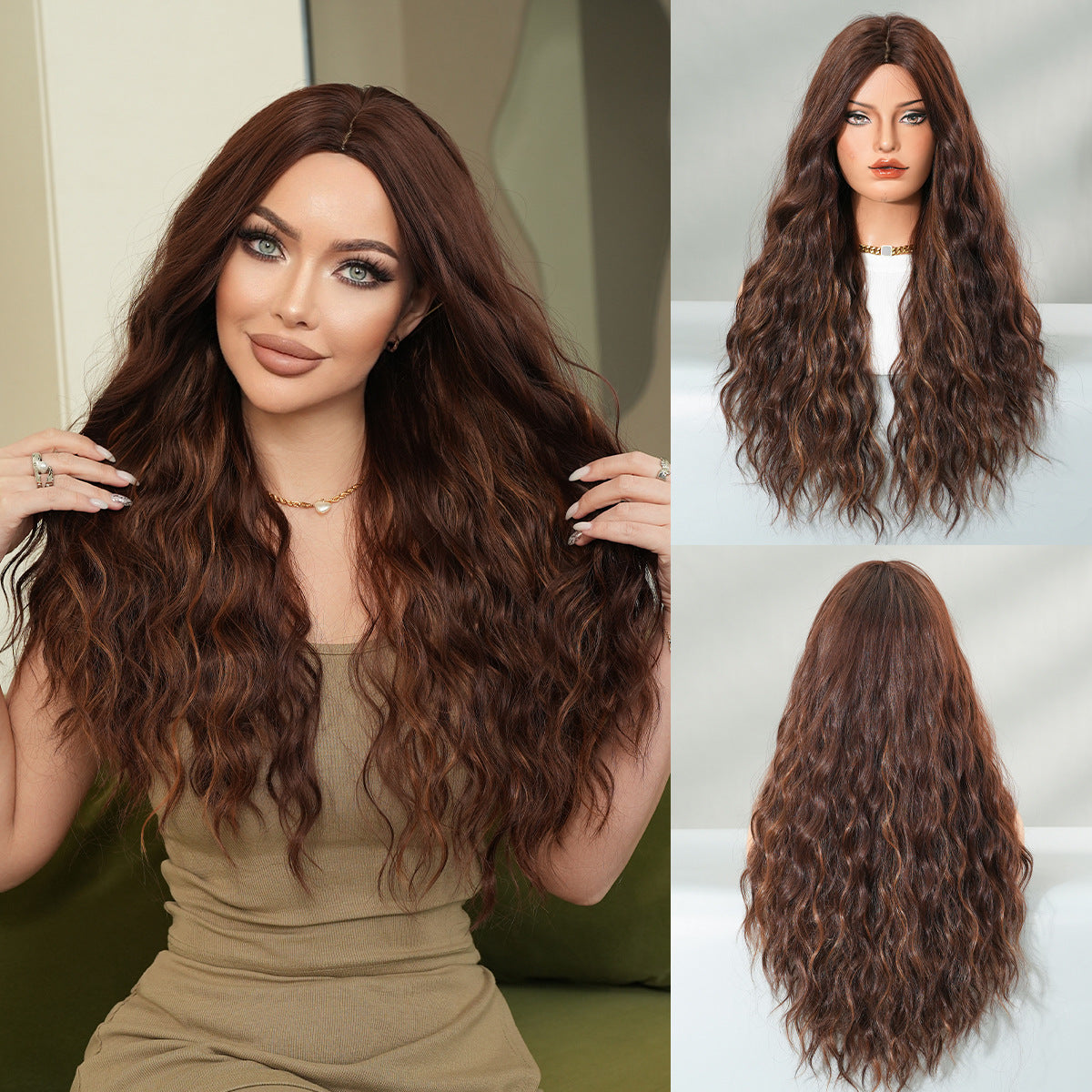 Women's Fashion Mid-length Colorful Curly Hair Sheath Big Wave Chemical Wig Long Curls