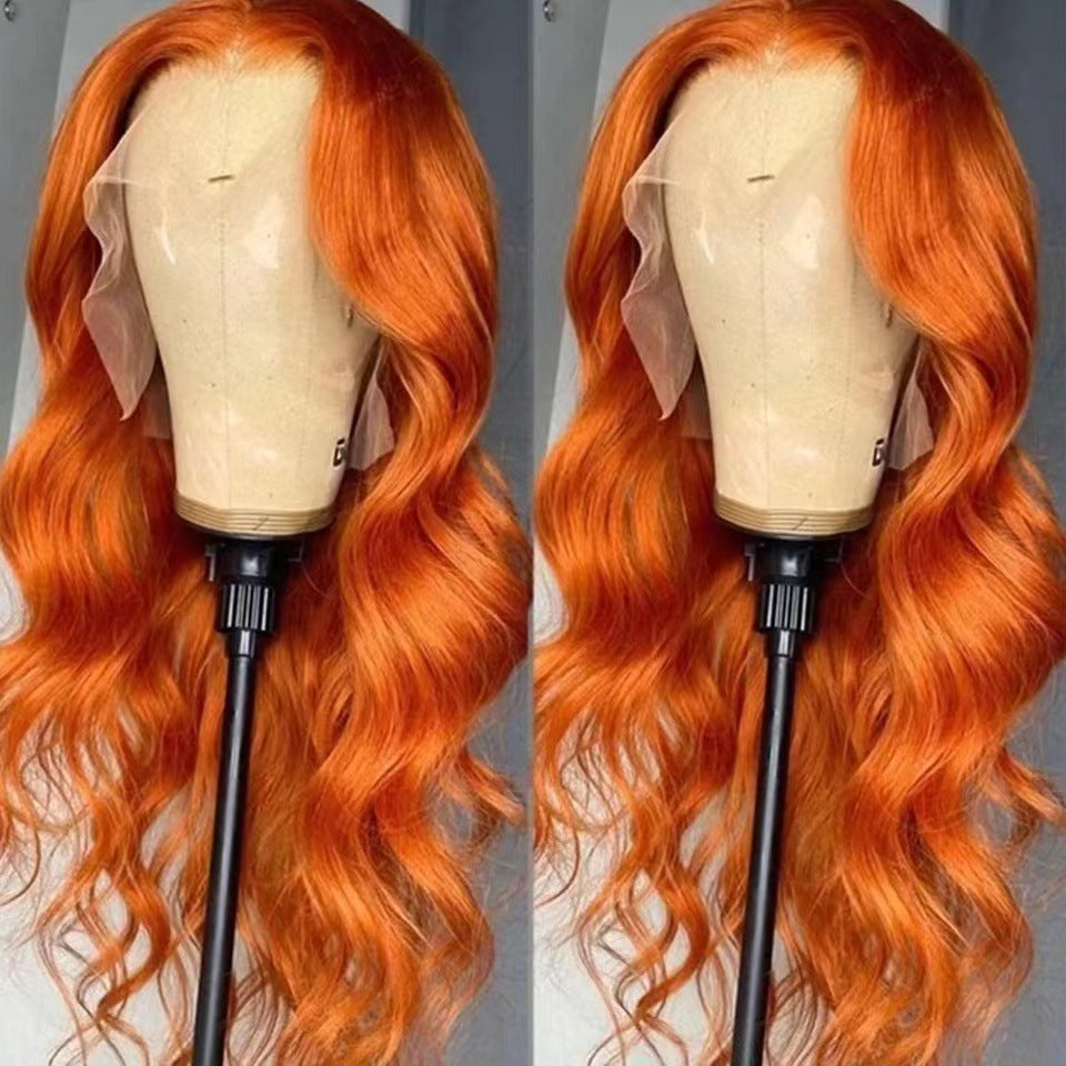 Orange Curly Front Lace Chemical Fiber Fashion Wig Long Curls