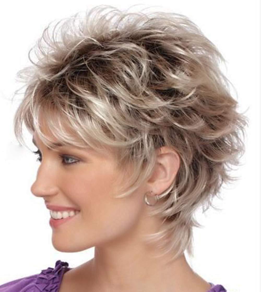Women's Golden Split Side Bangs Elegant Fashion Wig Short Curly Hair