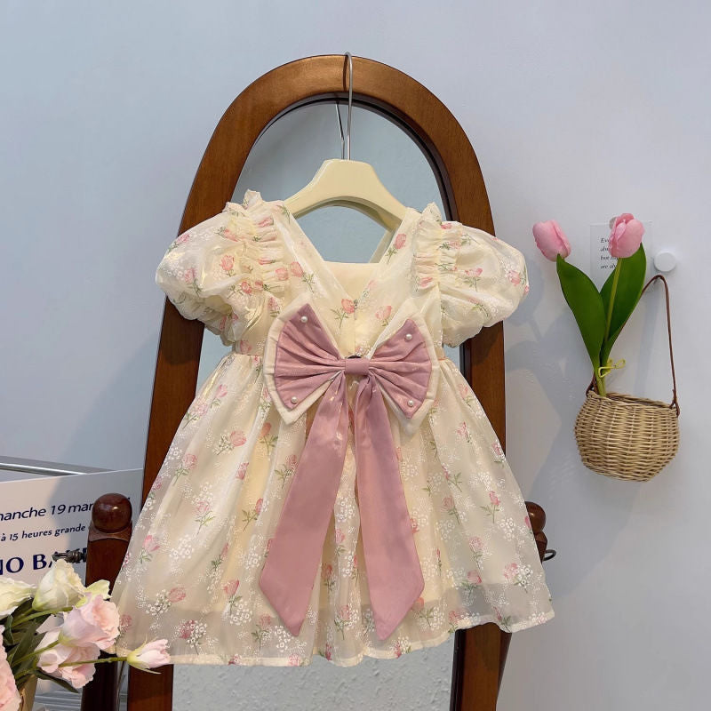 Princess Summer Western Style Floral Skirt Little Bow Children's Dress