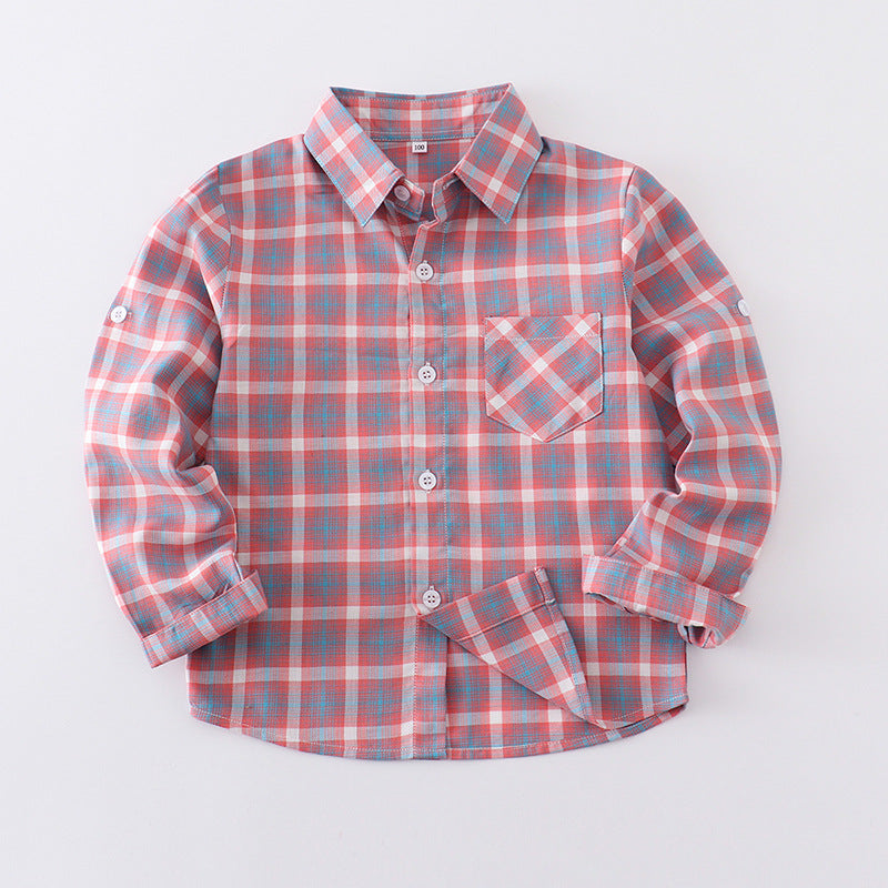 Children's Long-sleeved Plaid Korean Casual Cotton Trendy Western Children's Shirt