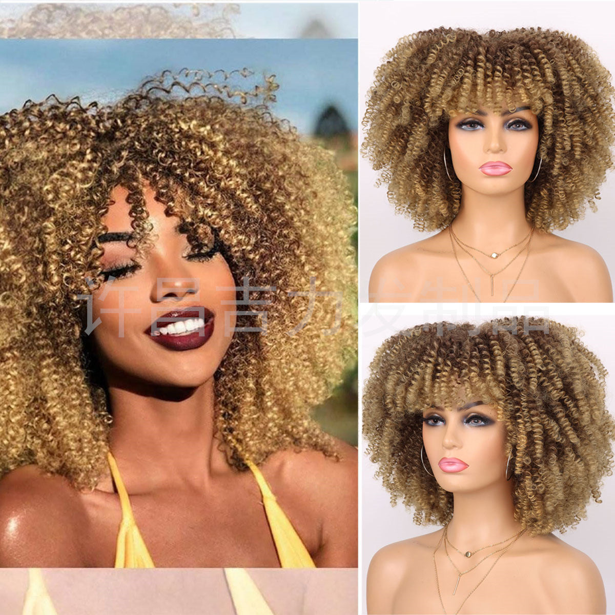 Women's Afro African Small Volume Fluffy Head Wig Short Curly Hair