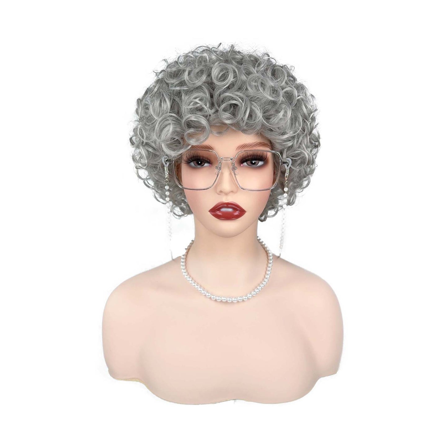 Women's Cover Gray Fluffy Little Qu Small Roll Mechanism Synthetic Wig Short Curly Hair