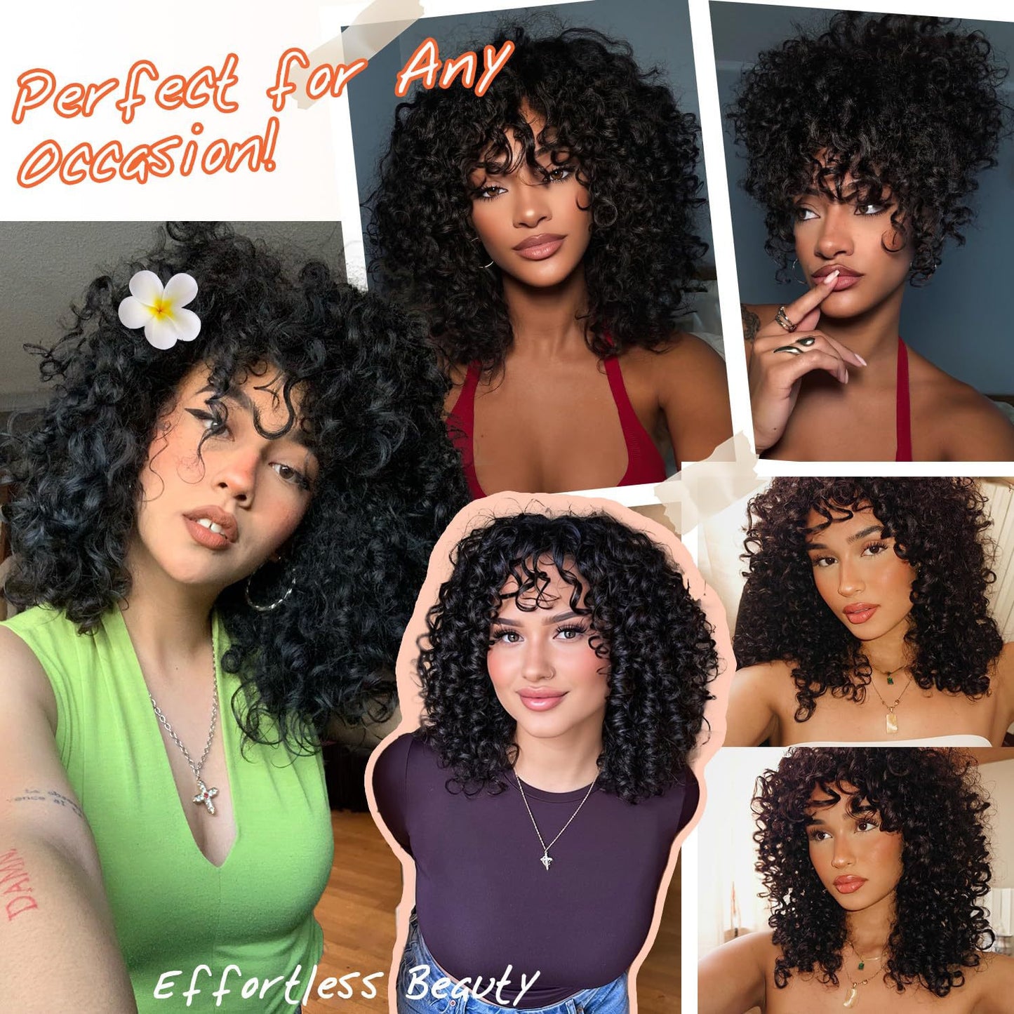 Women's African Small Curly Black Short Hair Fiber Wig Long Curls
