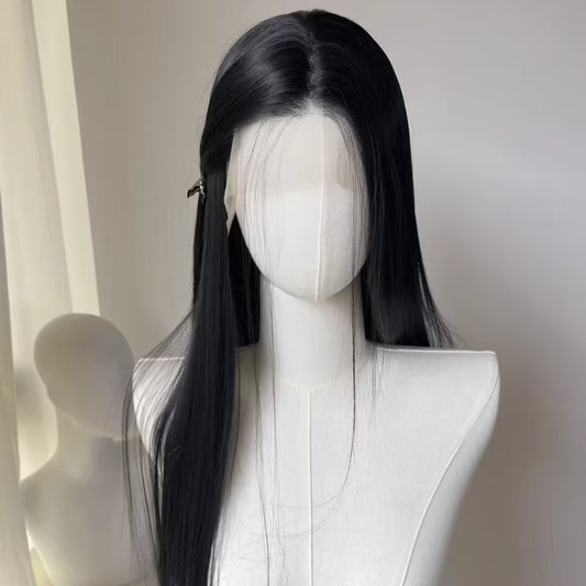Black Lace Forehead Ladies Heat Resistant Fiber Synthetic Long Straight Wig