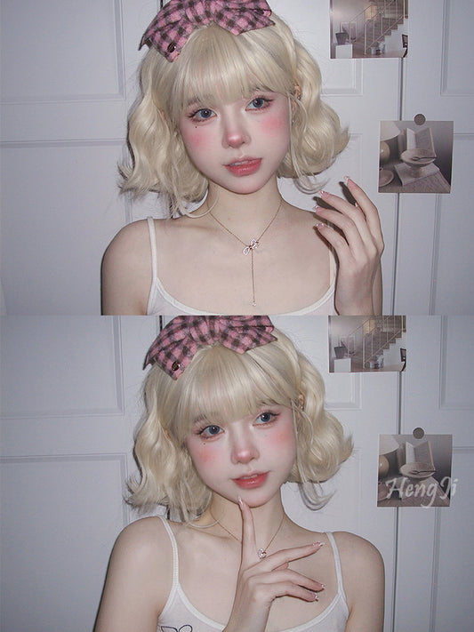 Women's Long Korean Style Fashion Sheath Wig Short Curly Hair