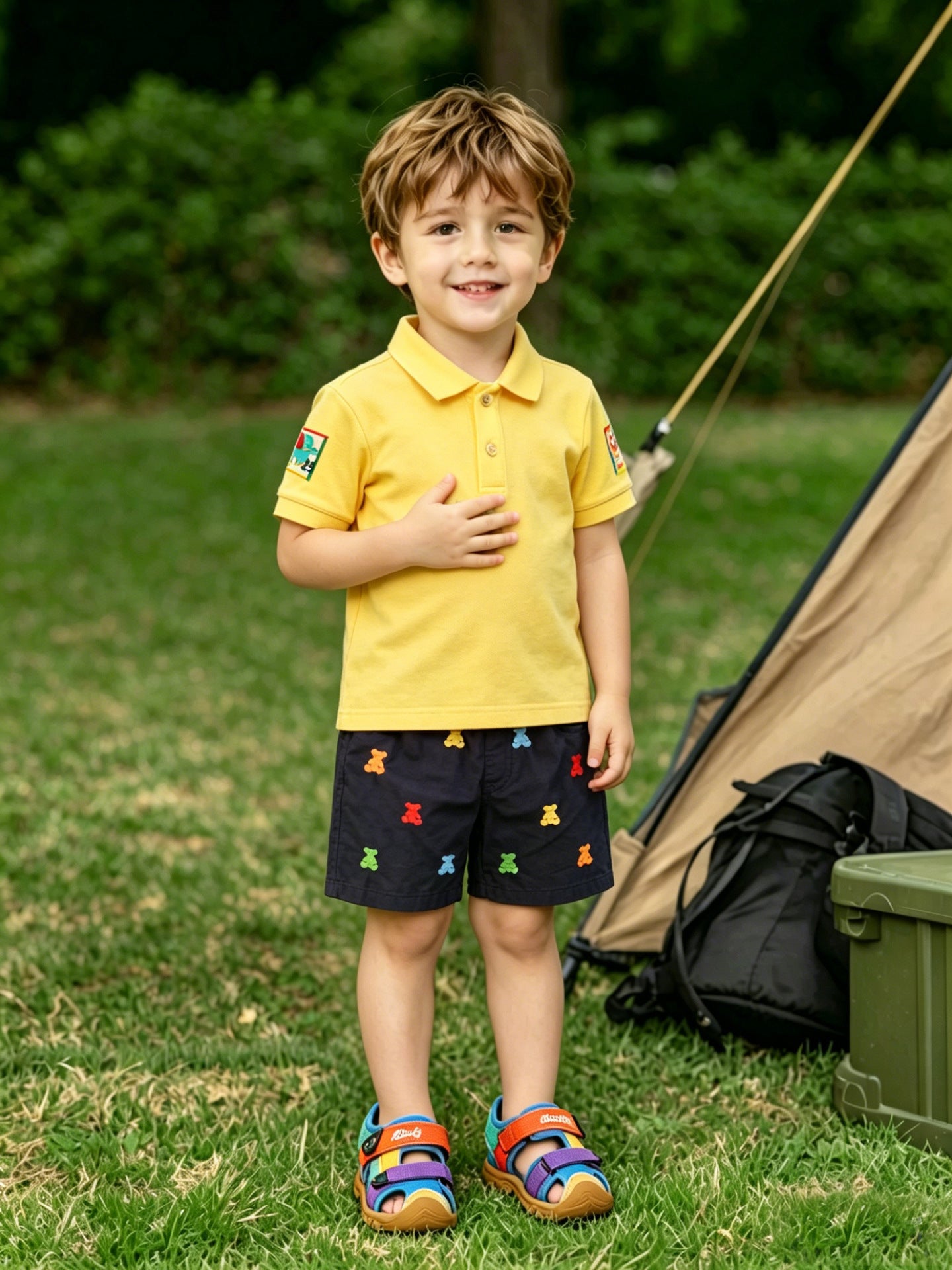 Children's Summer Cartoon Bear Embroidery Shorts Breathable Casual Cropped Fashion Children's Pants