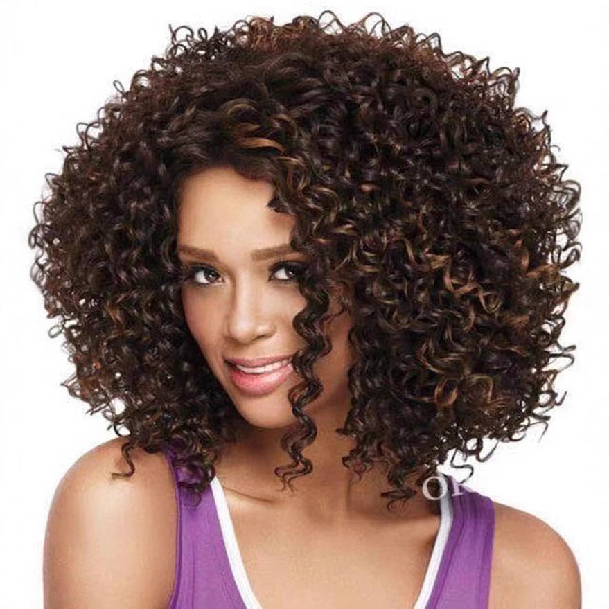 Cover Rose Net Gradient Color Mid-length Chemical Wig Short Curly Hair