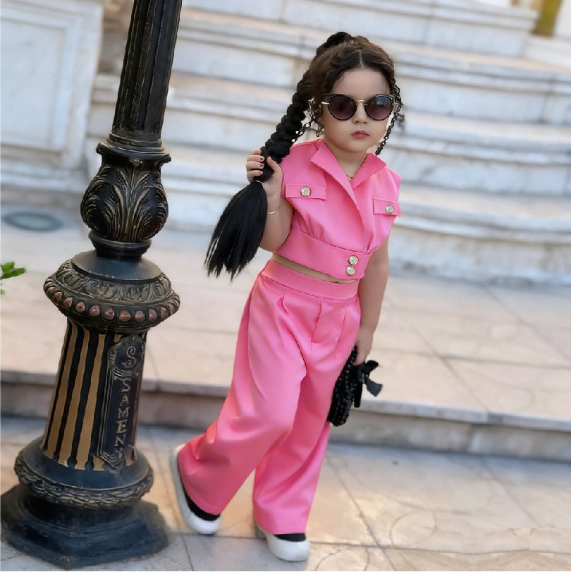 Solid Color Midriff Outfit Lapel Vest Children's Suit