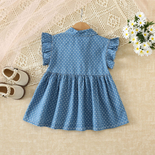Children's Summer Lapel Flounced Sleeve Denim Shirt Fashionable Children's Dress