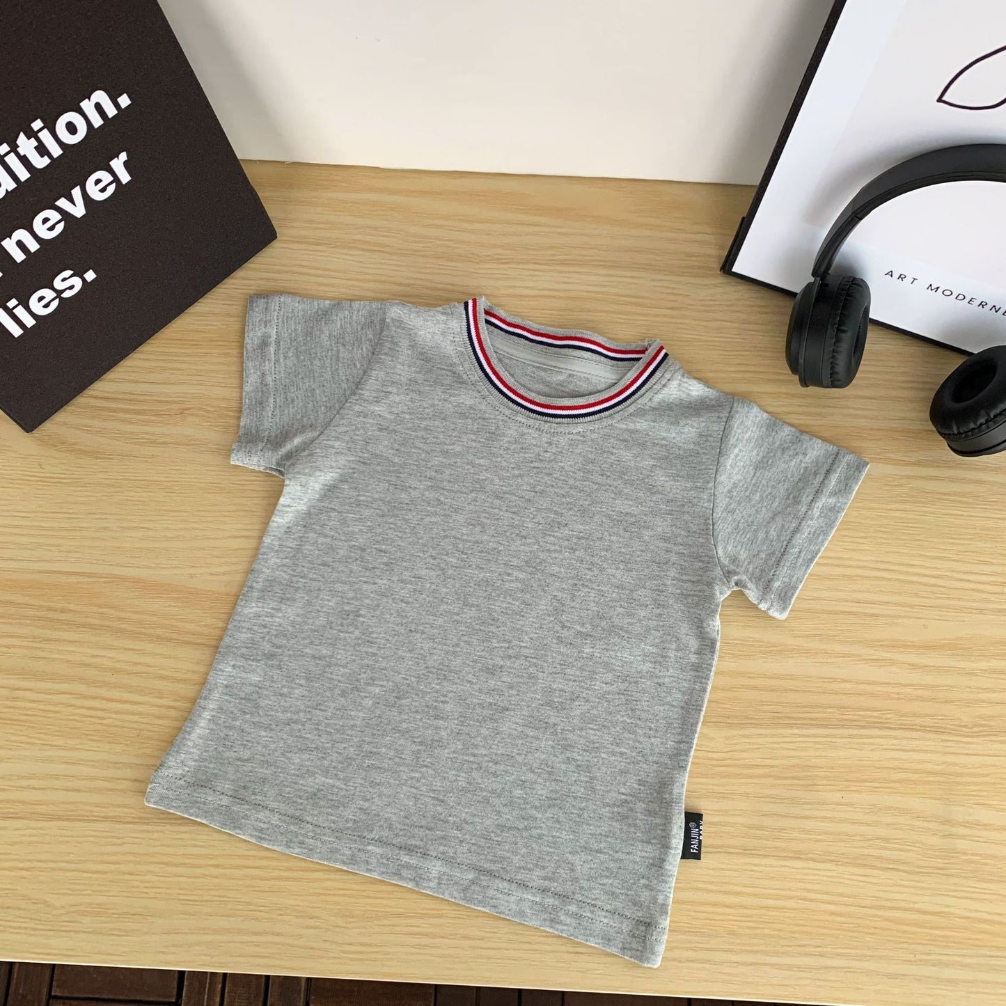 Boys White Yarn-dyed Rib Born Little Short Children's T-shirt