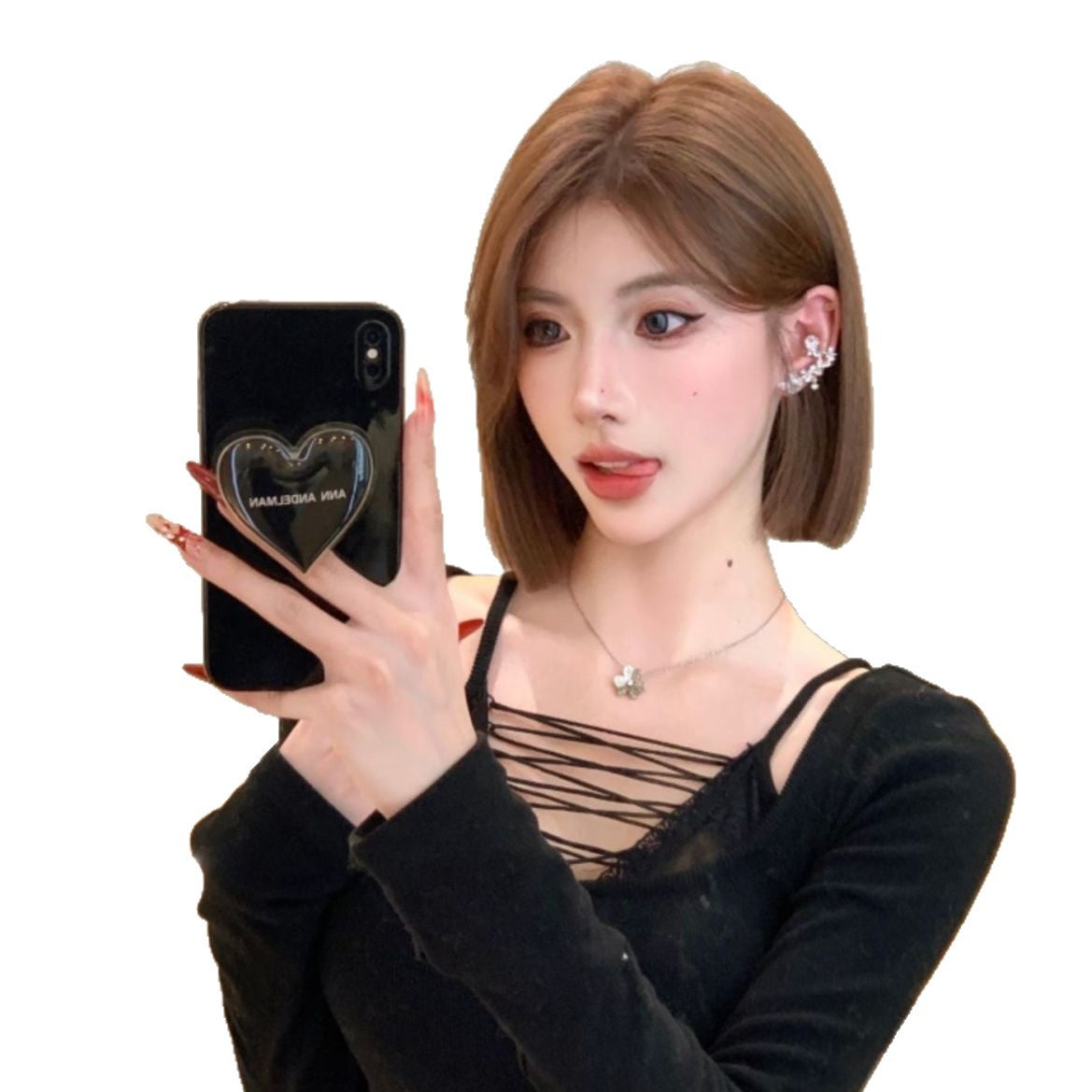 Women's Coney Korean Temperament Improving Face Feature Medium Wig Short Straight Hair