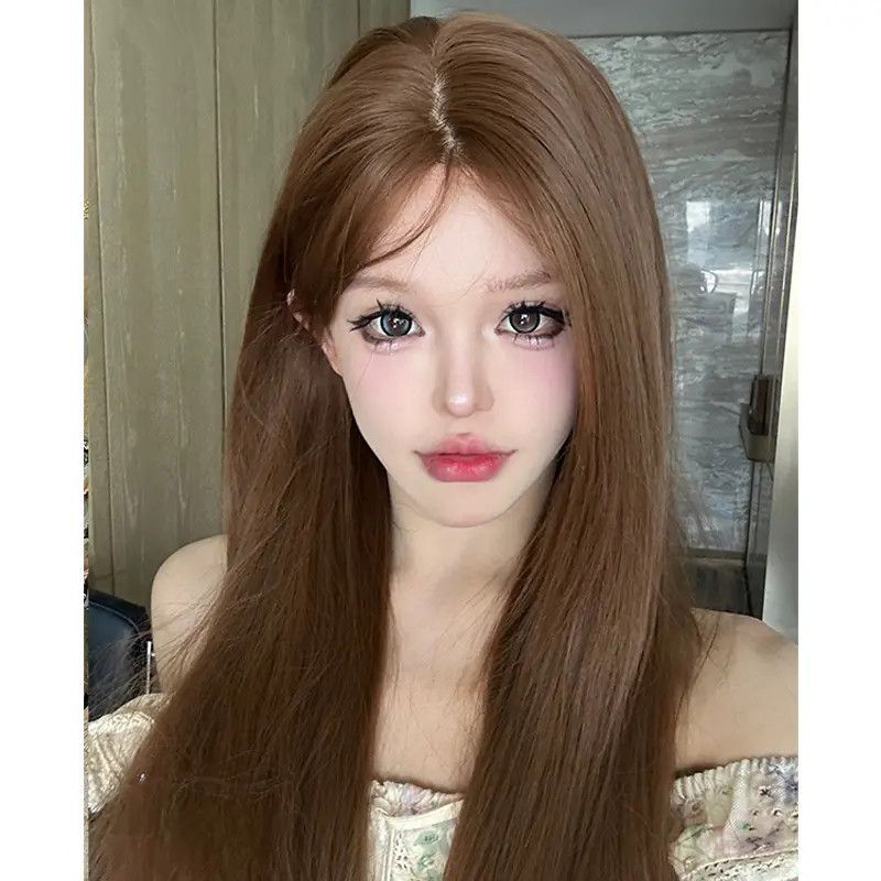 Wei Wen Green Wood Female Small Lace Medium Long Straight Wig