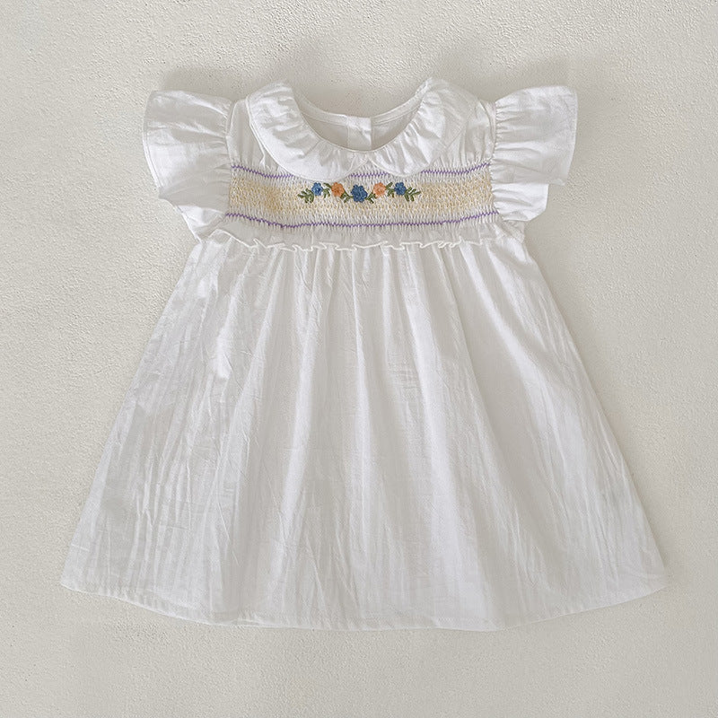 Summer French Floral Smocking Flounced Sleeve Skirt Crawling Children's Dress