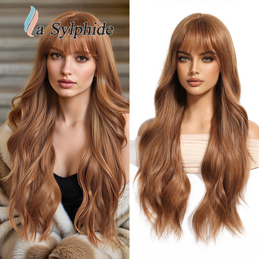 Red Female Curly Hair Rose Net Wig Long Curls