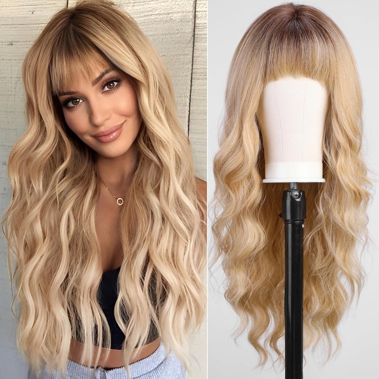 Women's Fashion Synthetic Wigs Brown Gradient Color Wig Long Curls