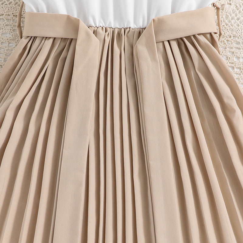 Children's Clothing Summer Style Flounced Sleeve Color Matching Pleated Children's Dress