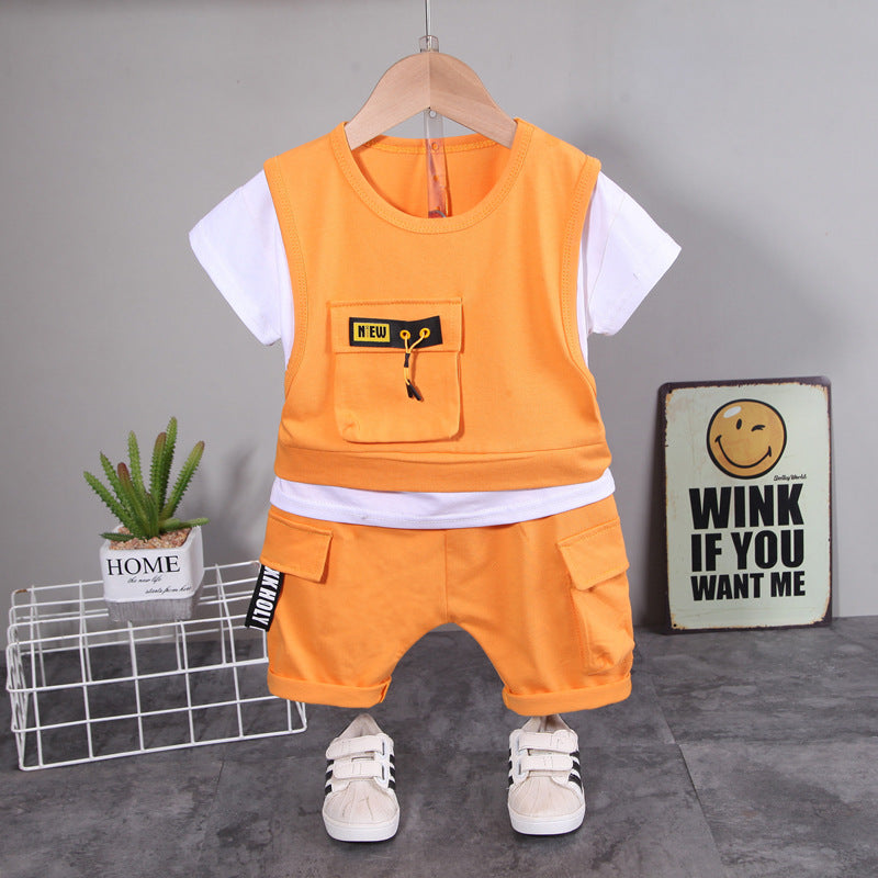 Children's Gentleman Round Neck Two Pieces Short Sleeve Shorts Children's Suit