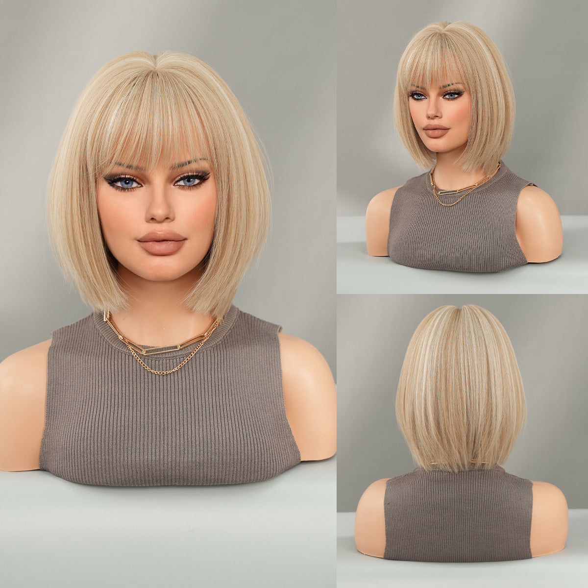 New Black Female Bangs Chemical Fiber Wig Short Straight Hair