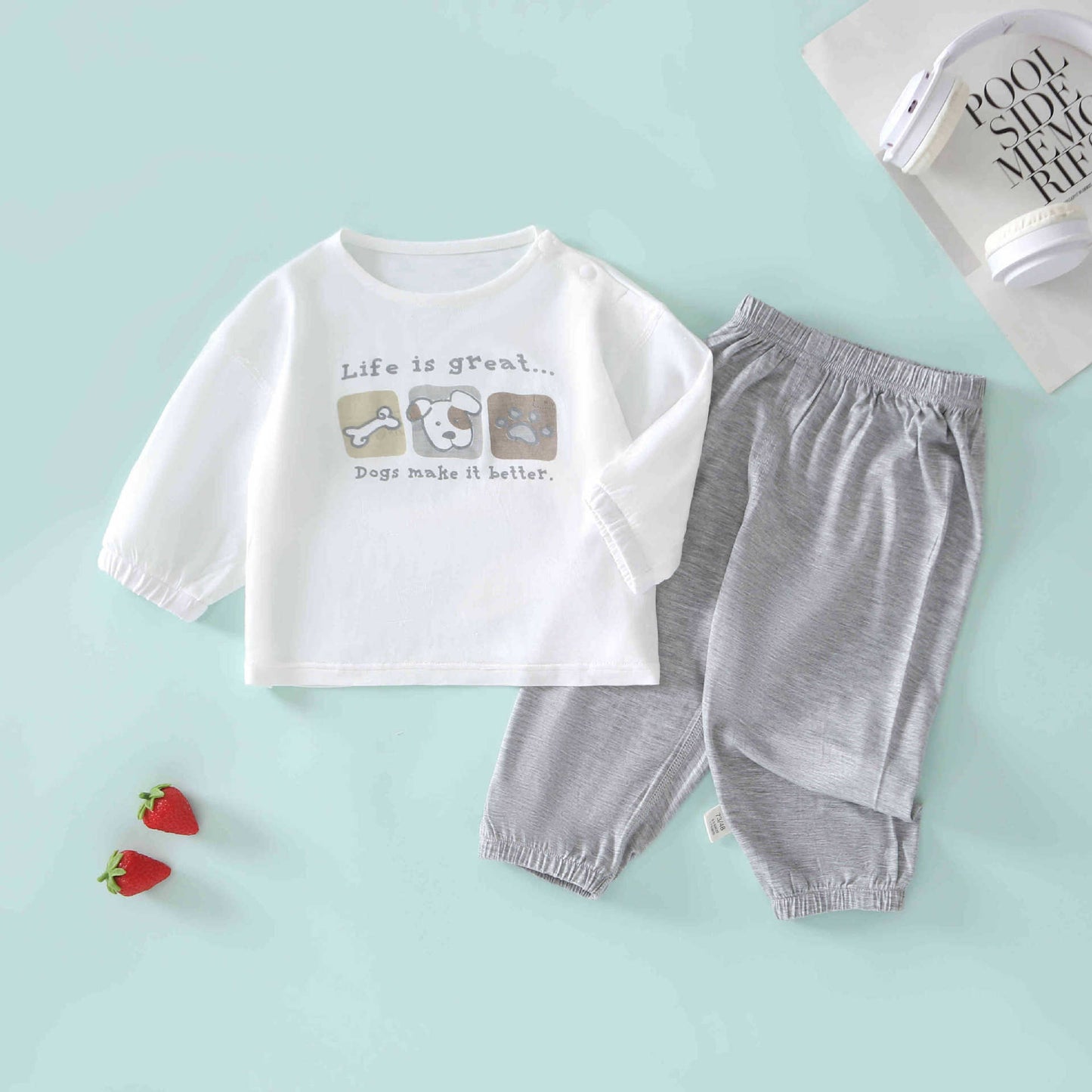 Cartoon Print Infant Long-sleeved Trousers Western Children's Suit