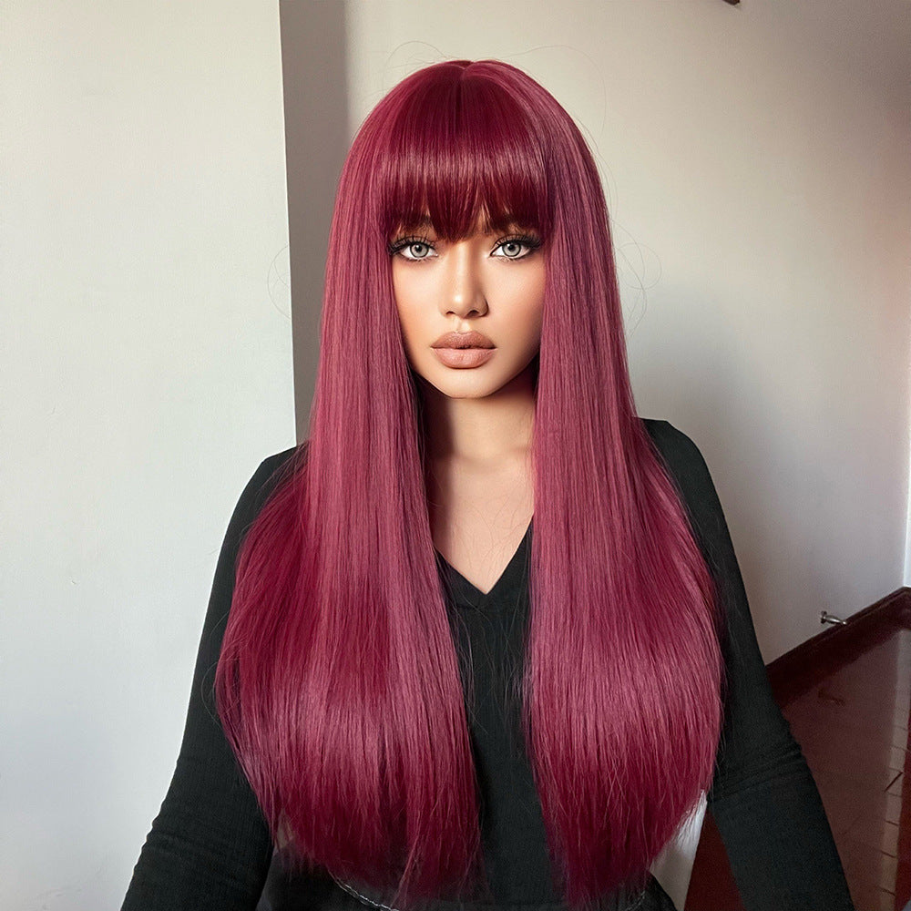Bangs Gradient Gray Hair Chemical Fiber Head Long Straight Wig