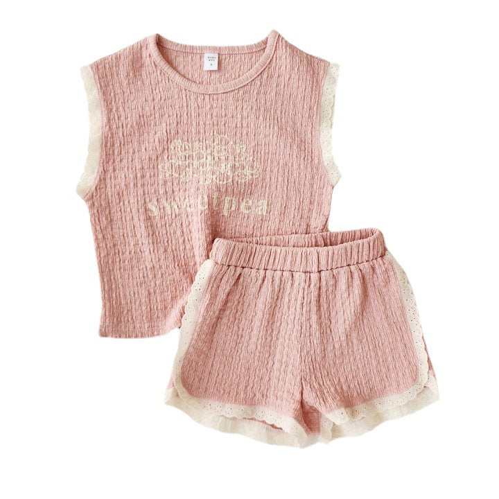 Children's Summer Cute Sweet Short Sleeve Lace Children's Suit
