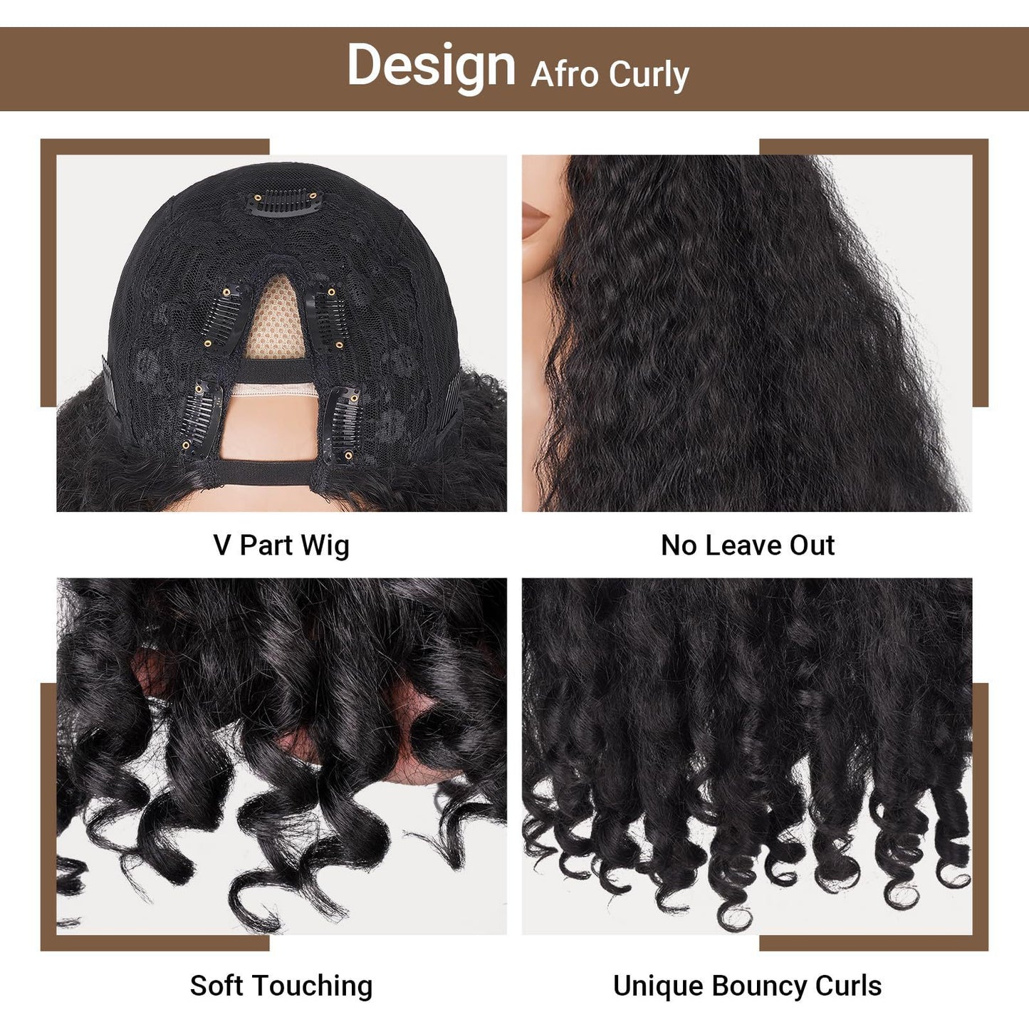 Women's African Small Curly Black Fluffy Medium Wig Long Curls