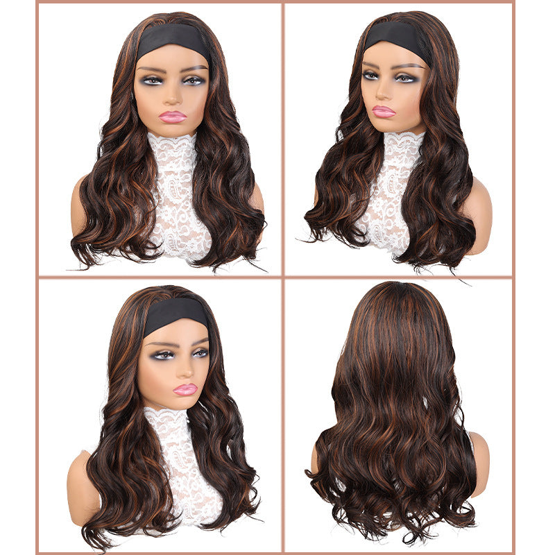 Female Ribbon Curly Hair Big Wave Chemical Fiber Black Pick Wig Long Curls