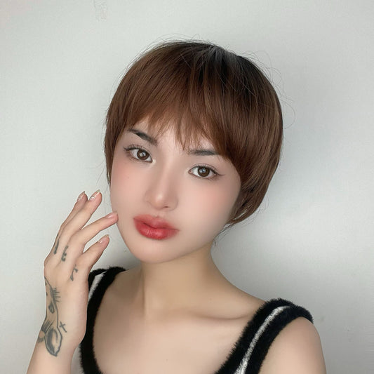 Female Cute Fashion Head Dyed Black Wig Short Straight Hair