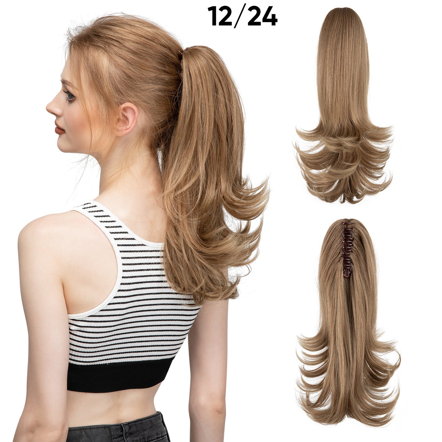 Women's Slightly Curly Short Grip Natural Jaws Clamp Wig Ponytail