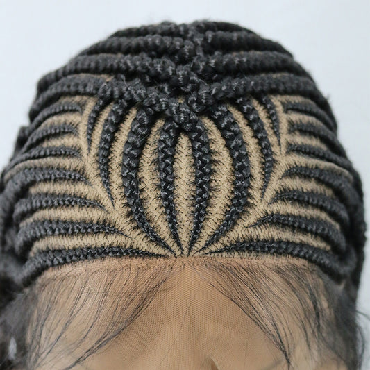 Women's Full Lace Front Ridge Corn Braid Braided With Long Straight Wig