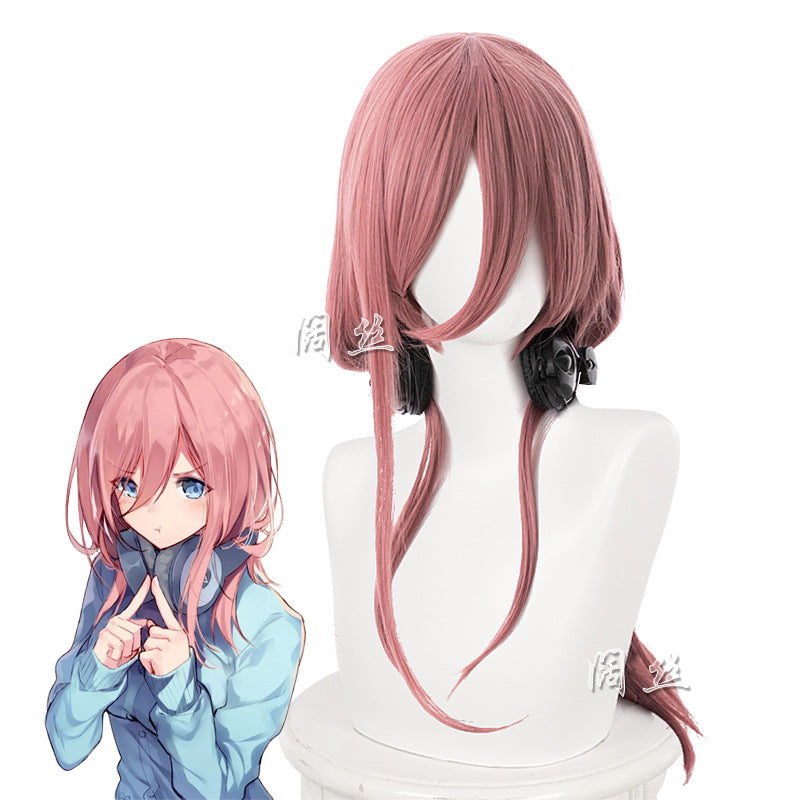 Wide Silk Flower Three-piece Taro Pink Long Other Wig