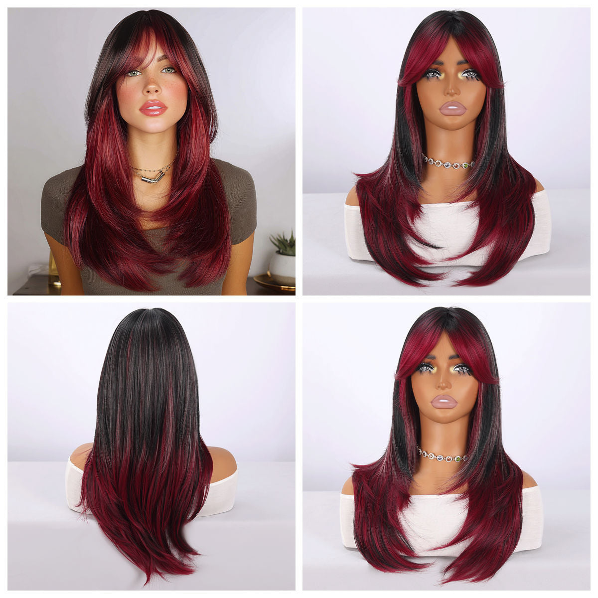Bangs Gradient Hair High Quality Natural Long Straight Wig