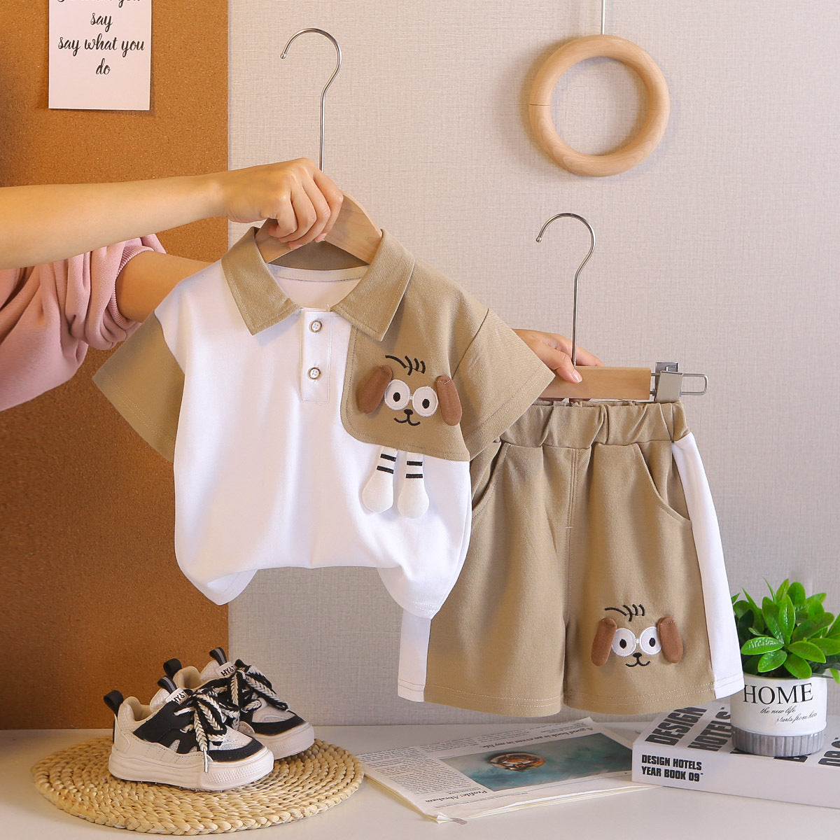 Big Eye Dog Short Sleeve Western Style One Year Old Children's Suit