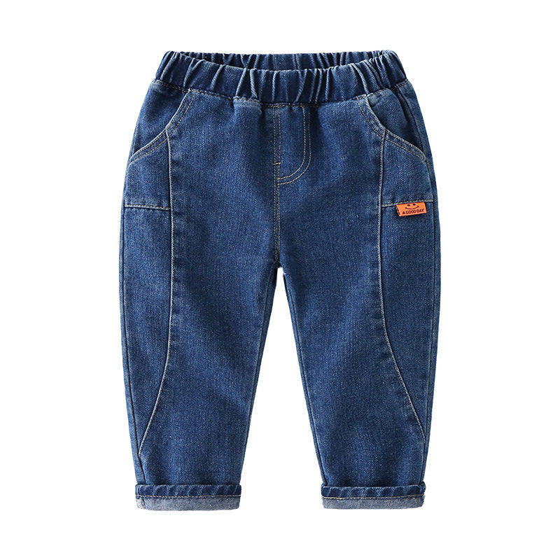 Children's Comfortable Cotton Monochrome Korean Cute Clothing Spring Denim Children's Pants