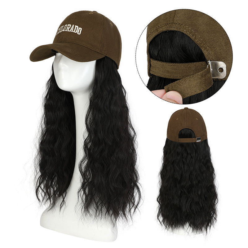 Women's Hat All-in-one Baseball Cap Fashion Artificial Hair Natural Big Wave Wig Long Curls